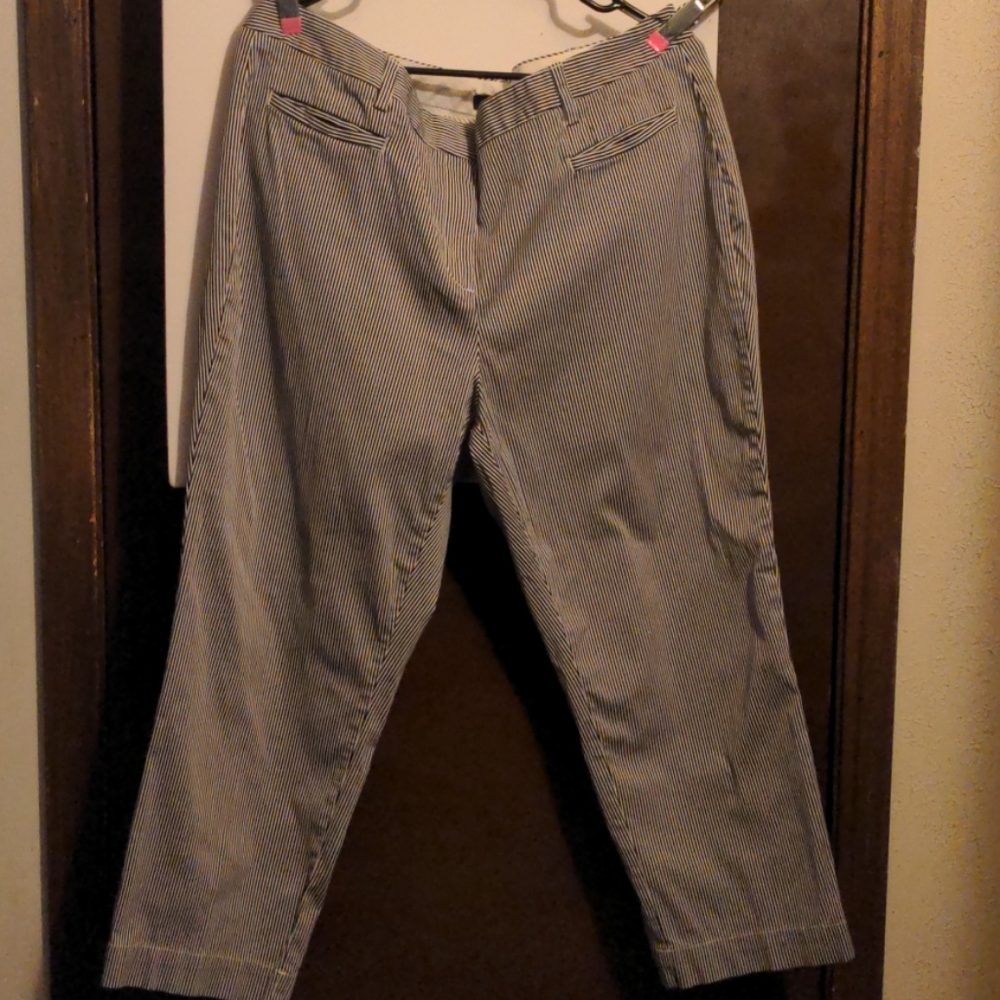 LANDS' END Women's White and Navy Striped Pants Final Price
